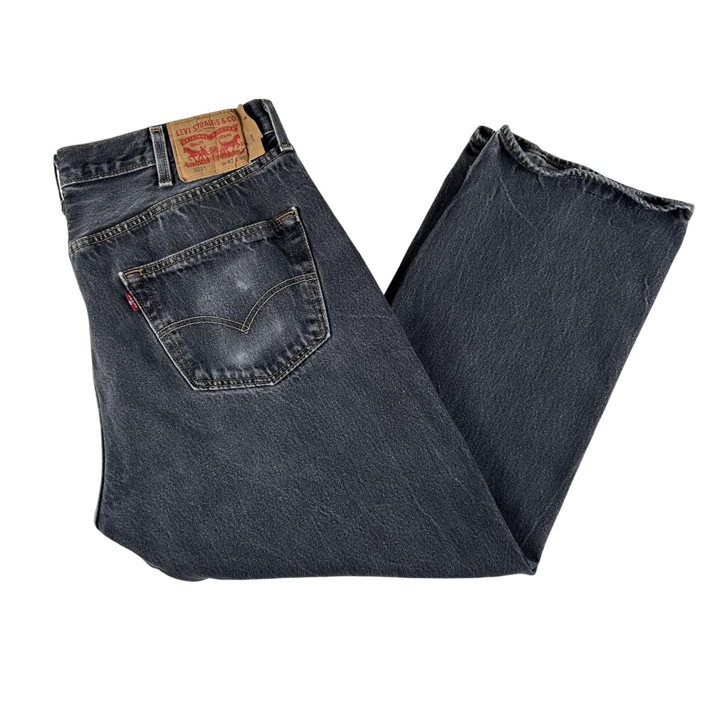 Levis 501 Jeans Mens 38x27 Charcoal Gray Denim Regular Straight Leg Button Fly
